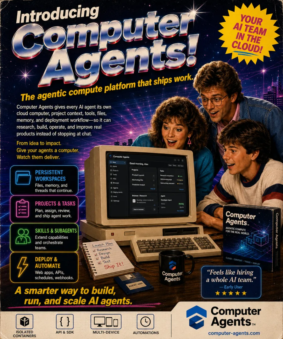 Retro product marketing asset created with Computer Agents